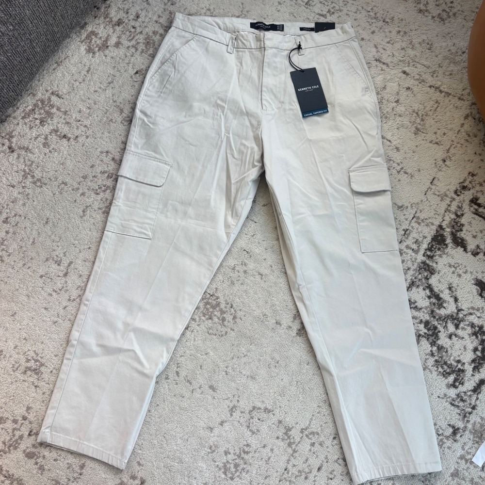 Kenneth Cole New York Mens Cargo Pants size 36x30 Light Grey Tapered Fit chino